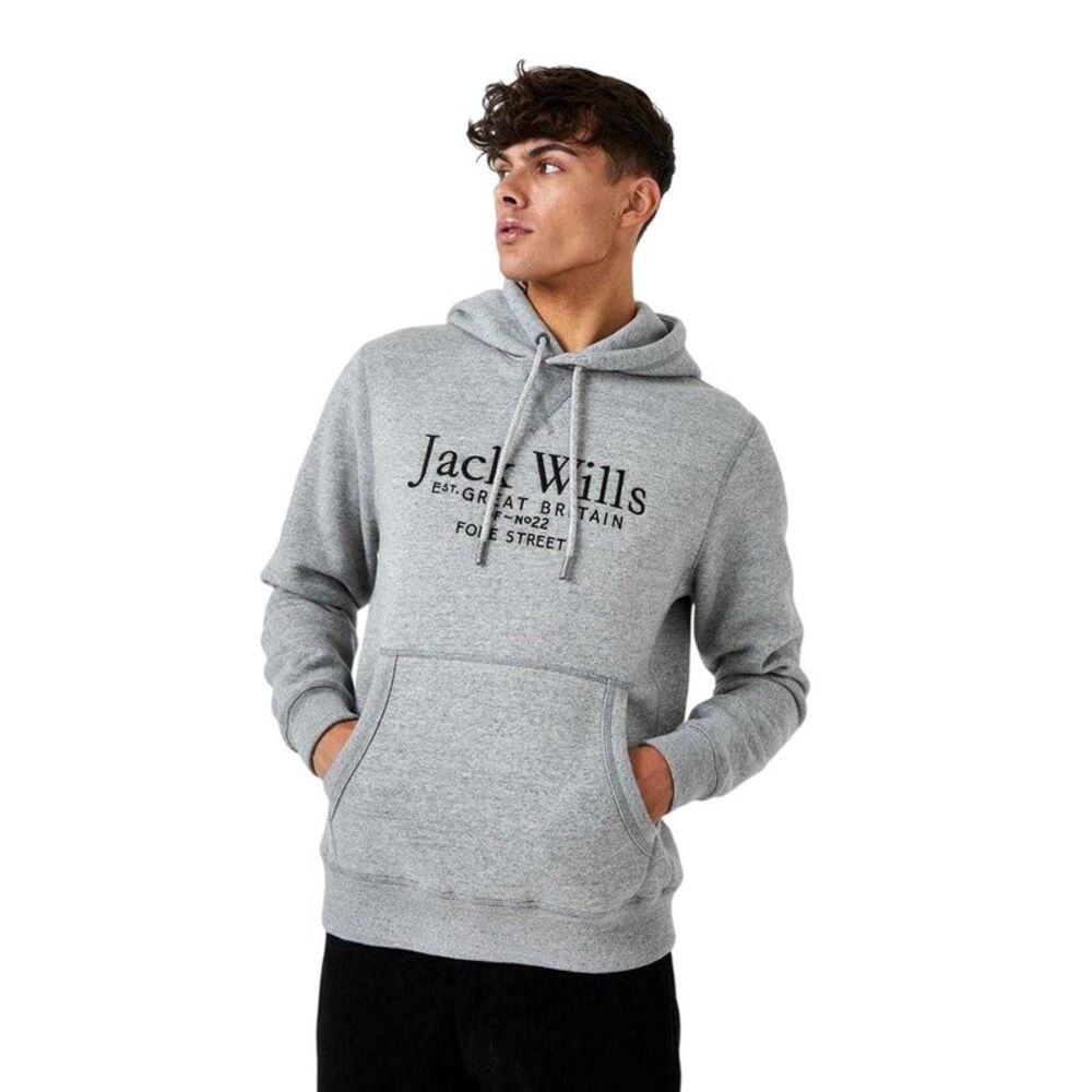 Jack Wills Mens Batsford Logo Hoodie / Grey Marl